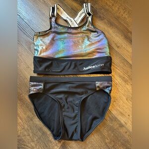 Justice Sport two piece irridescent swimsuit girls size 10
